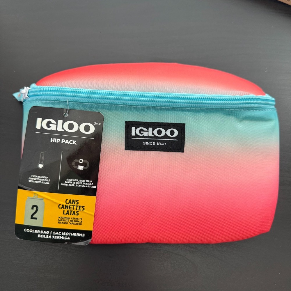 Igloo‎ Hip Pack Blue Gradient Adjustable Waist Strap 2-Can Capacity Cooler Bag
